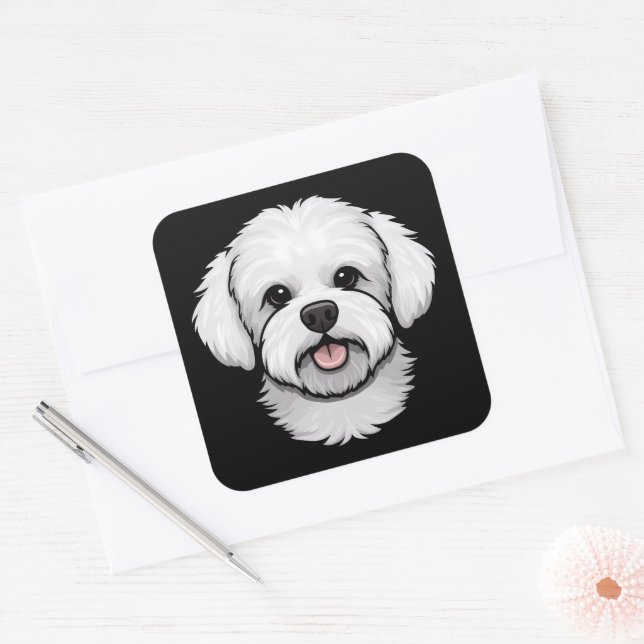 Sticker Carré Bichon Frise Cute Funny Chien Chien Chien Chien (Enveloppe)