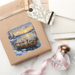 Sticker Carré Bichon Frise Noël Bateau Fêtes