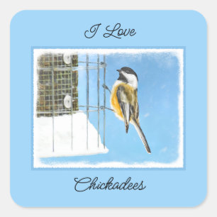 Sticker Carré Bickadee sur la peinture d'alimentation - Oiseaux 