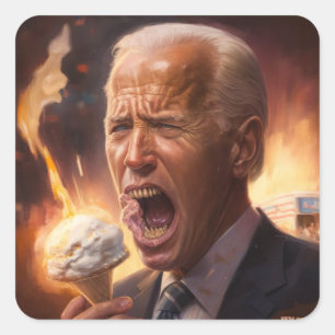 Sticker Carré Biden mangeant de la glace pendant que le monde br