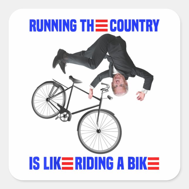 Sticker Carré Biden Vélo Courir le pays est comme débarrasser (Devant)