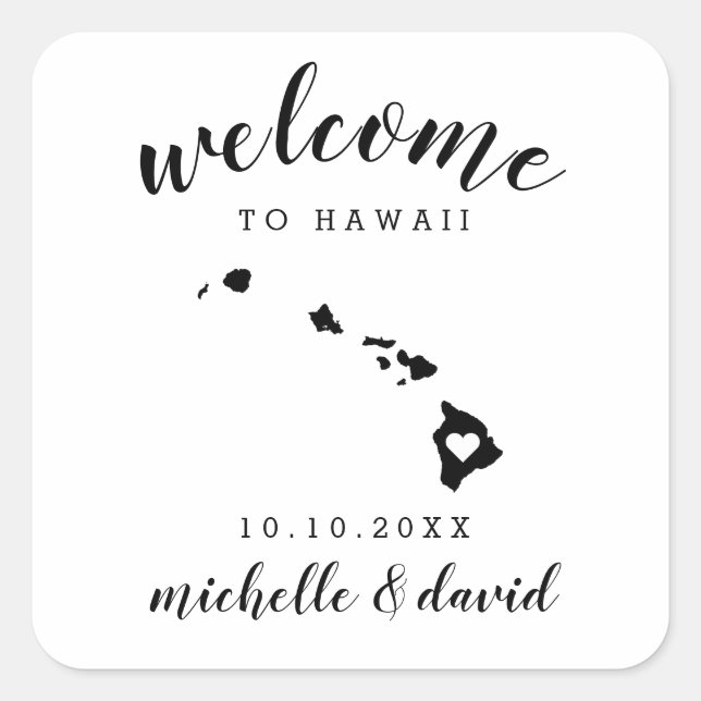 Sticker Carré Bienvenue à Hawaii | Service personnalisé Mariage (Devant)