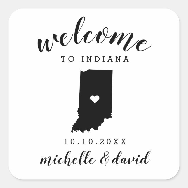 Sticker Carré Bienvenue à Indiana | Service personnalisé Mariage (Devant)