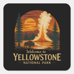 Sticker Carré Bienvenue à la Broderie Yellowstone National USA