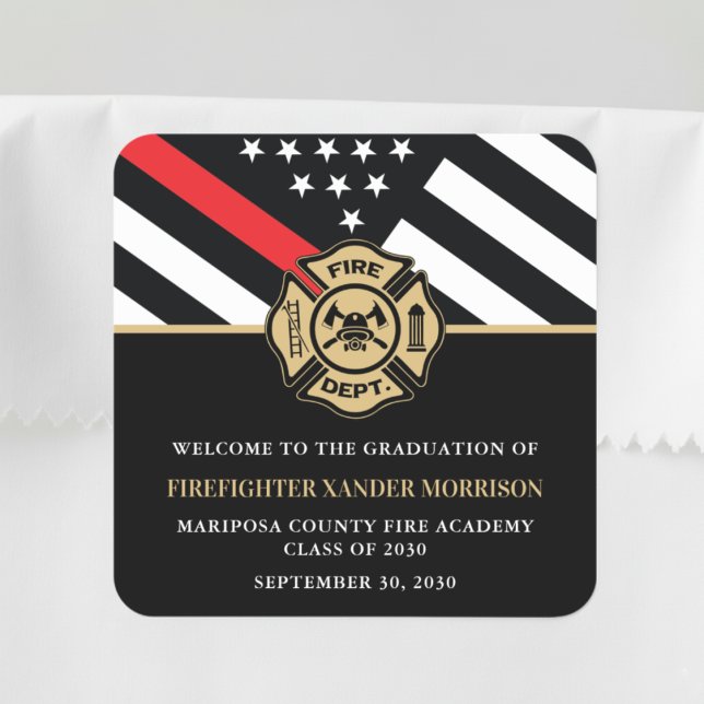 Sticker Carré Bienvenue à la fête d'obtention du diplôme de l'Éc (Firefighter Fire Academy Graduation Party Welcome Square Sticker)