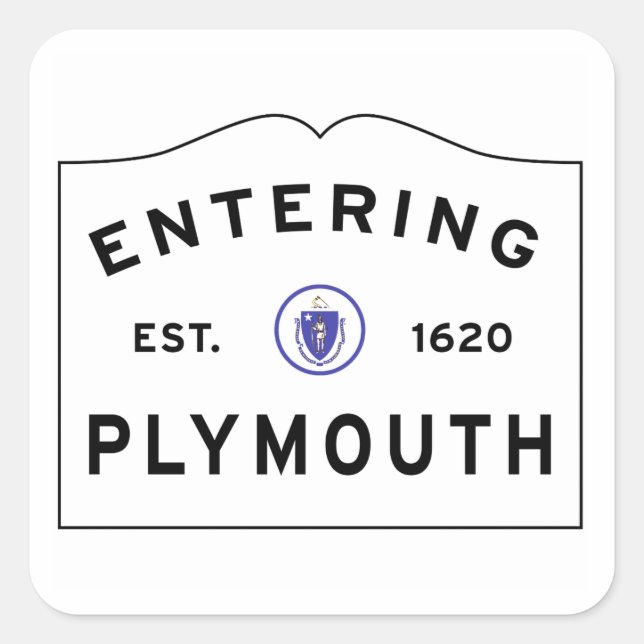 Sticker Carré Bienvenue à l'enseigne municipale de Plymouth MA (Devant)