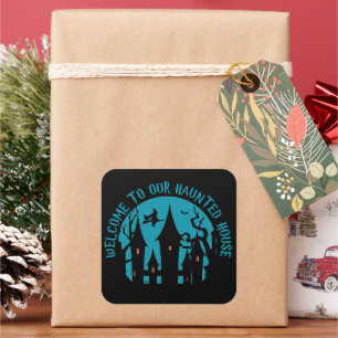 Sticker Carré BIENVENUE À NOTRE MAISON HAUNTÉE drôle halloween