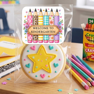 Sticker Carré Bienvenue au crayon de dessin animé de maternelle