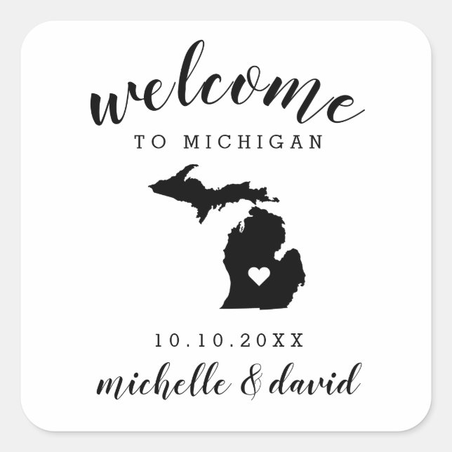 Sticker Carré Bienvenue au Michigan | Service personnalisé Maria (Devant)