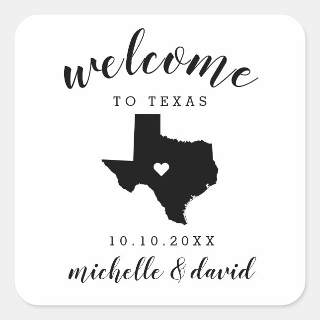 Sticker Carré Bienvenue au Texas | Service personnalisé Mariage (Devant)