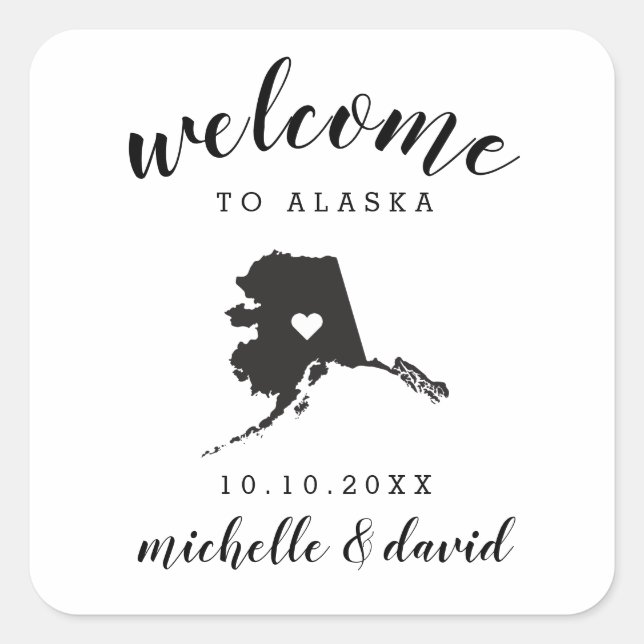 Sticker Carré Bienvenue en Alaska | Service personnalisé Mariage (Devant)
