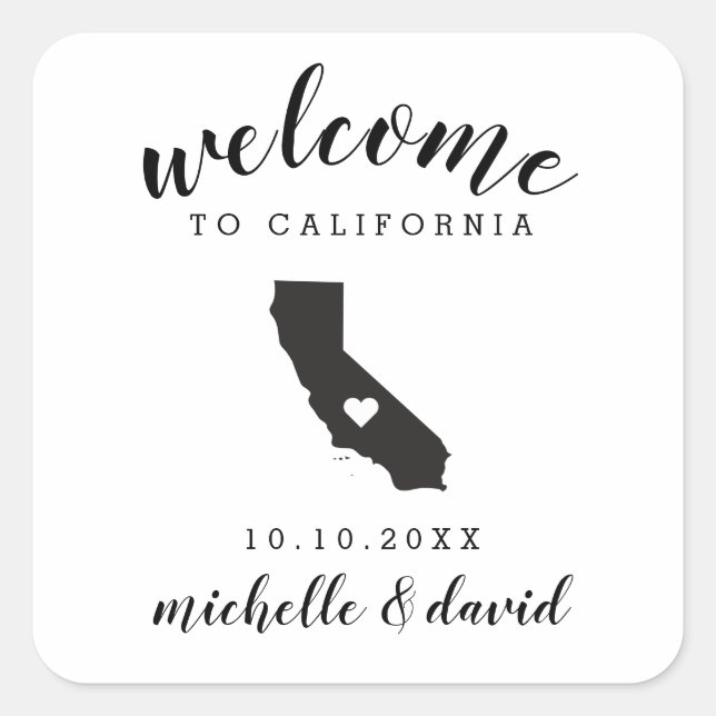 Sticker Carré Bienvenue en Californie | Service personnalisé Mar (Devant)