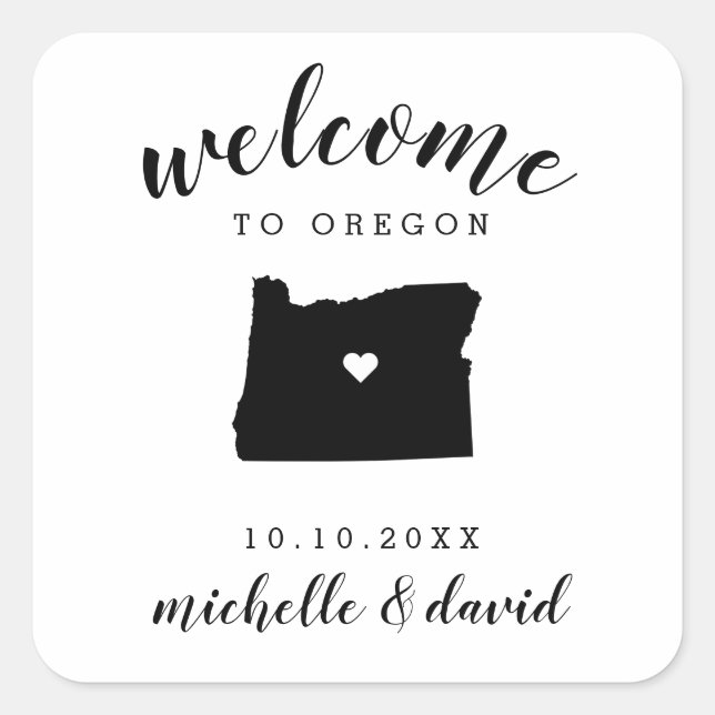 Sticker Carré Bienvenue en Oregon | Service personnalisé Mariage (Devant)