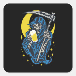 Sticker Carré Bière à bière à rabat Grim
