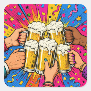 Sticker Carré Bière d'anniversaire Cheers Pop Art
