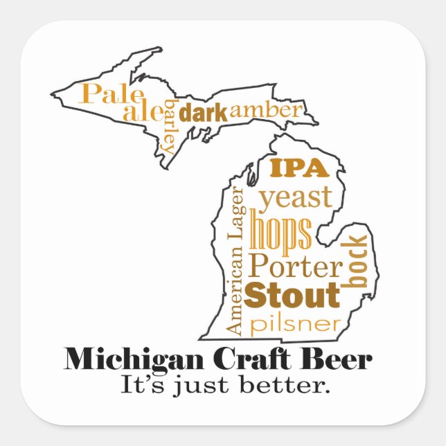 Sticker Carré Bière d'artisanat du Michigan - C'est juste mieux. (Devant)