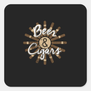 Sticker Carré Bière Et Cigars Cigar Lover Cigar Smoker Cadeau