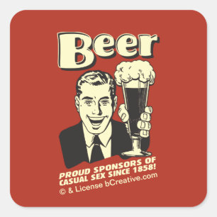 Sticker Carré Bière : Fiers Sponsors Sexe Décontracté
