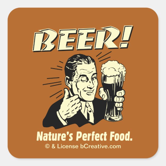 Sticker Carré Bière : La nourriture parfaite de la nature (Devant)