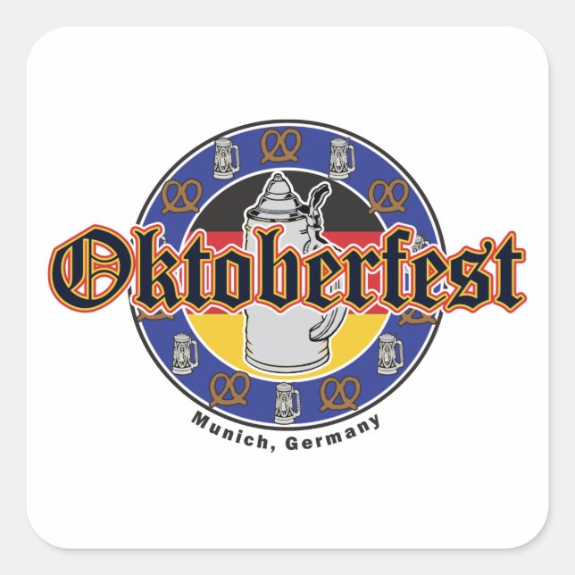 Sticker Carré Bière Oktoberfest et Pretzels (Devant)