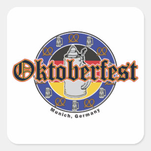 Sticker Carré Bière Oktoberfest et Pretzels