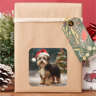 Sticker Carré Biewer Terrier Chien dans Noël de neige