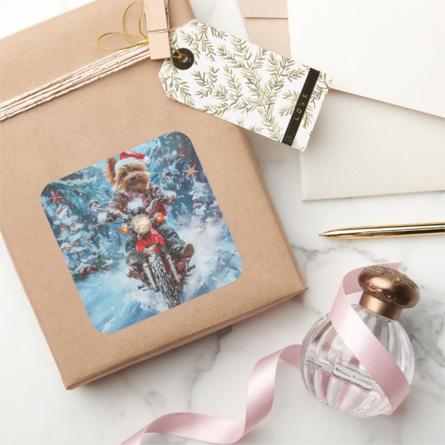 Sticker Carré Biewer Terrier Chien équitation Moto Noël (Cadeaux)