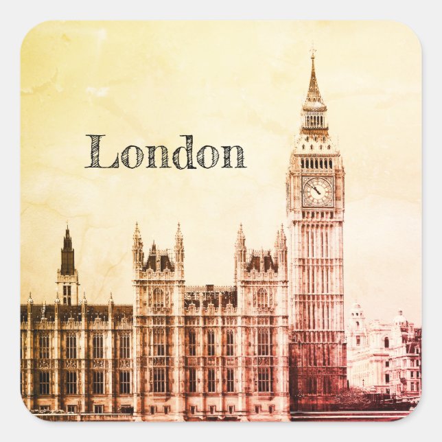 Sticker Carré Big Ben Horloge & Londres, Westminster / Royaume-U (Devant)