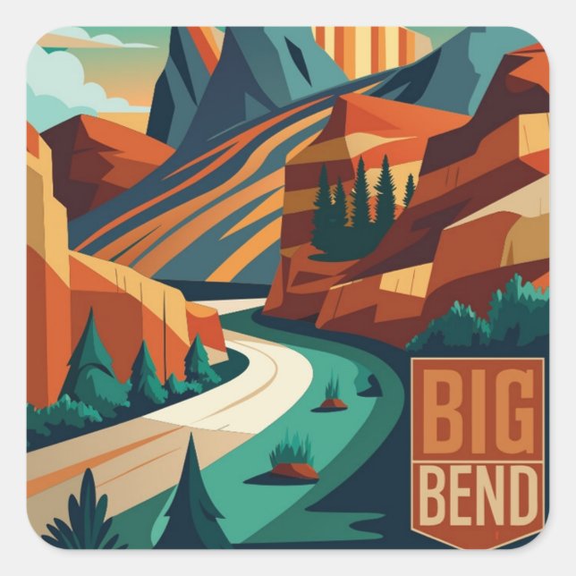 Sticker Carré Big Bend National Park Texas aquarelle peinture (Devant)