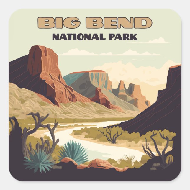 Sticker Carré Big Bend National Park Texas Retro Travel (Devant)