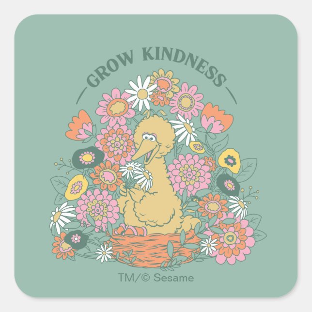 Sticker Carré Big Bird | Grow Kindness Floral Graphic (Devant)
