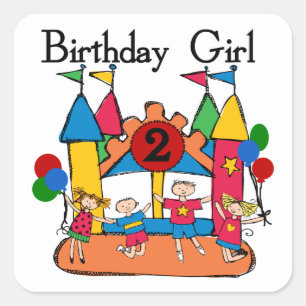 Sticker Carré Big Bounce Girl 2nd Birthday Tshirts et cadeaux