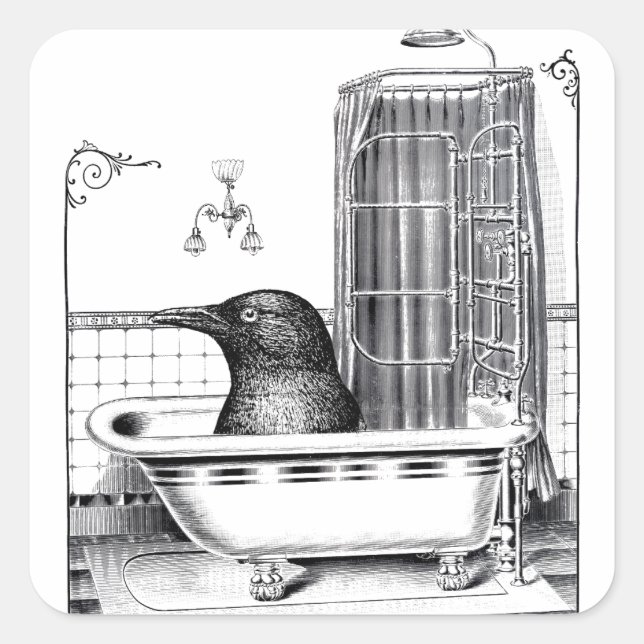 Sticker Carré Big Crow Dans Une Baignoire Surréalisme (Devant)