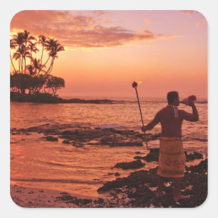 Sticker Carré Big Island, Hawaii. Coucher du soleil, Big Island 