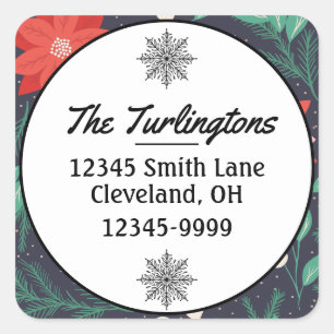 Sticker Carré Big Red White Christmas Poinsettia Adresse de reto