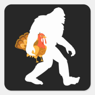 Sticker Carré Bigfoot avec dinde - Thanksgiving