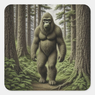 Sticker Carré Bigfoot debout dans les arbres art IA