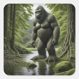 Sticker Carré Bigfoot debout dans un dessin de Creek