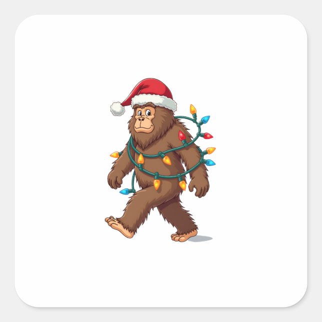Sticker Carré Bigfoot Santa Christmas Tree Lights Xmas Boys Men  (Devant)