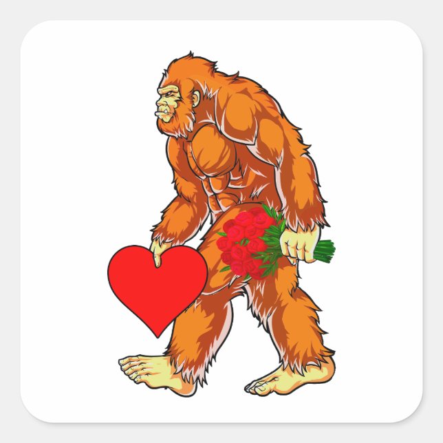 Sticker Carré Bigfoot Sasquatch Funny Valentines Jour Amour (Devant)