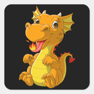 Sticker Carré Bignon dragon crachant le feu