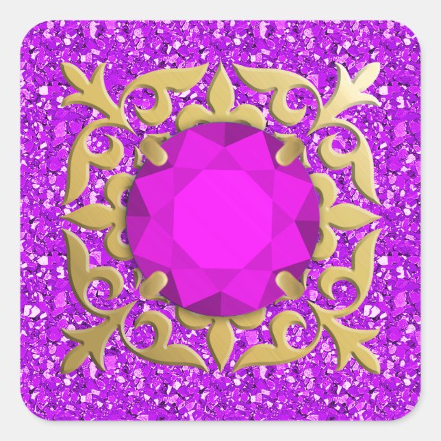 Sticker Carré Bijou Amethyst avec arrière - plan druzy (Devant)