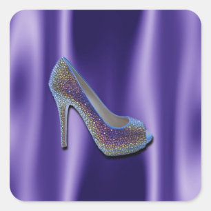 Sticker Carré Bijou pourpre Satin haute talon Chaussure Cristal