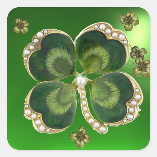 Sticker Carré Bijou Shamrock Gold Saint Patrick avec perles (Devant)