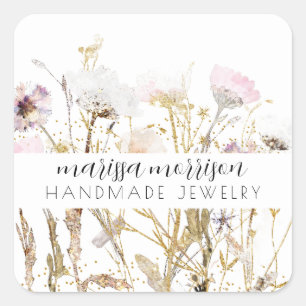 Sticker Carré Bijoux artisanal Fleur sauvage d'or rose