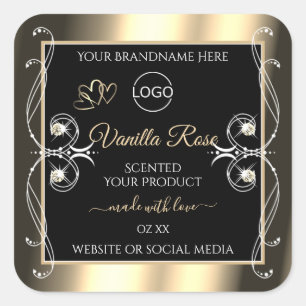 Sticker Carré Bijoux de luxe Noir Or Décor Produit Logo Étiquett