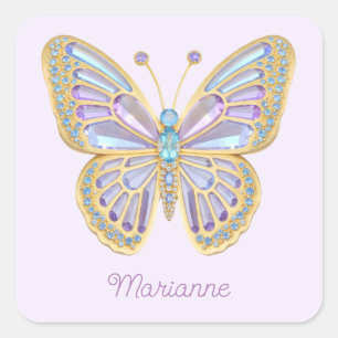 Sticker Carré Bijoux Papillon bleu violet Or
