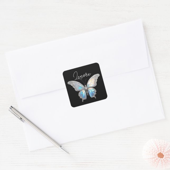 Sticker Carré Bijoux papillon Opale et argent (Enveloppe)