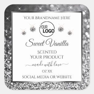 Sticker Carré Bijoux Parties scintillant argent blanc Logo Étiqu