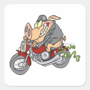 Sticker Carré biker hog cochon moto dessin animé moto